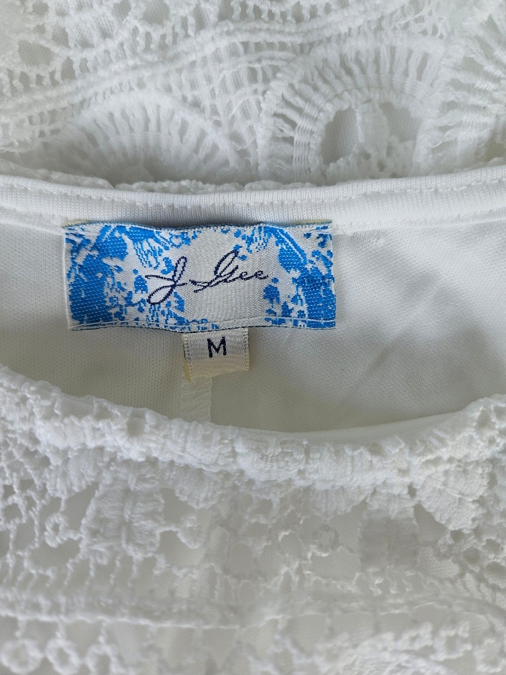 J Gee White Crochet Lace Sleeveless Shift Mini Dress Size Medium Like New